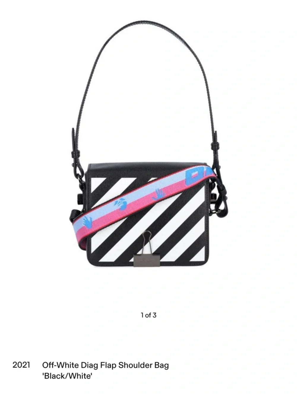 Off-White Black and White Diagonal Stripe Crossbody with Binder-Style Clasp